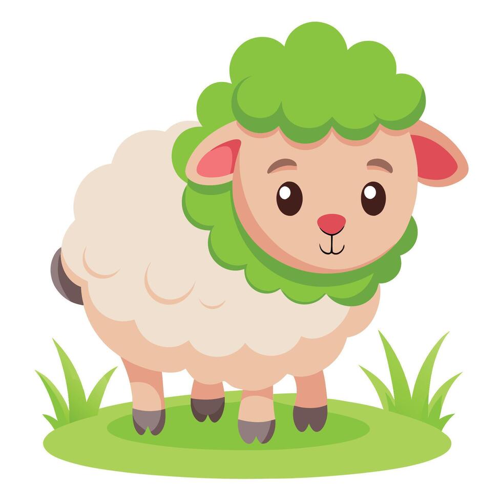 Adorable Cartoon Illustration of a Sheep Munching on Grass vector