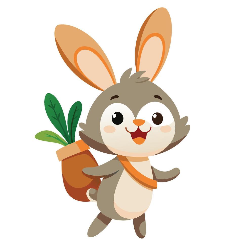Adorable Rabbit Carrying a Carrot in a Bag Cartoon Illustration vector