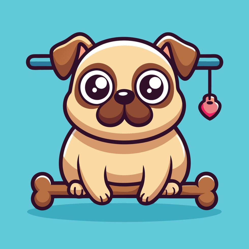 Adorable Pug Dog Cartoon Icon Cuddling a Cute Bone vector
