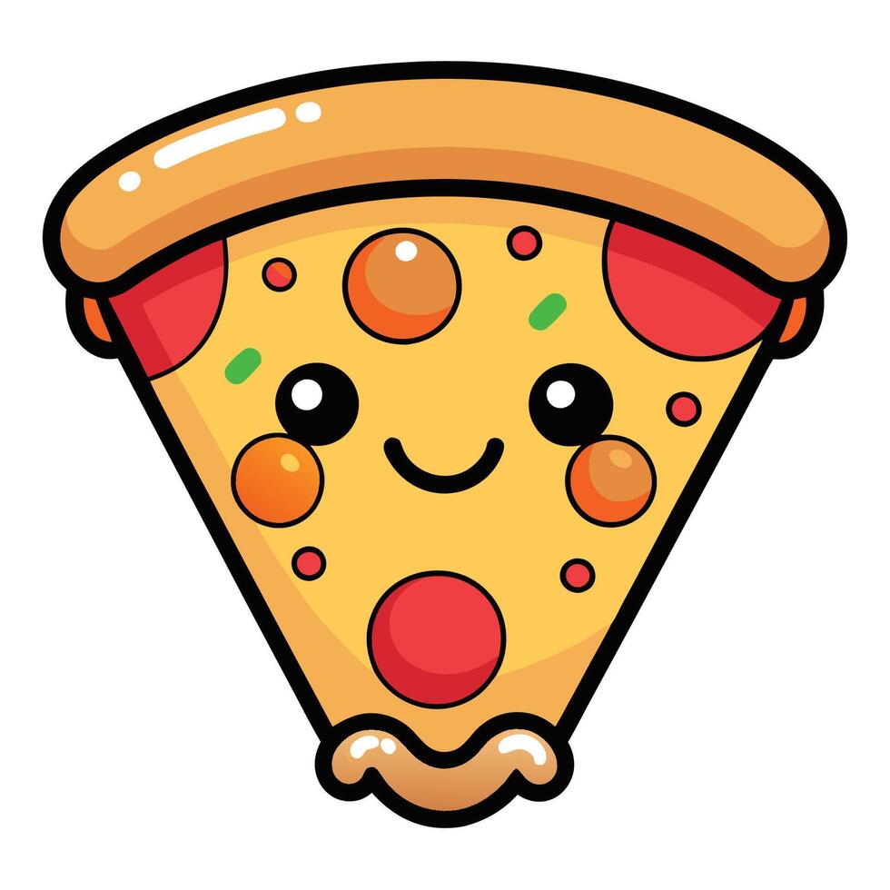 Cartoon Illustration of a Smiling Cute Pizza Slice Mascot Character with Hands Out vector