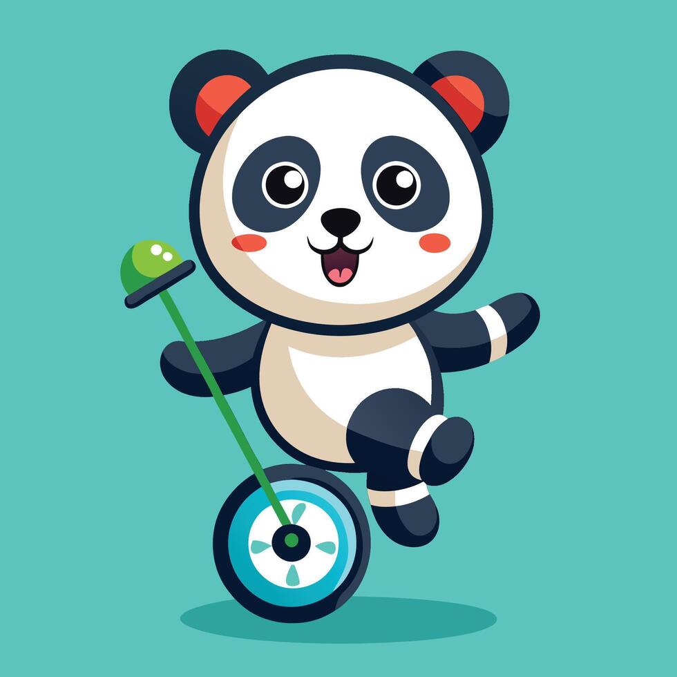 Adorable Panda s Unicycle Circus Act with Bamboo Musical Instrument vector
