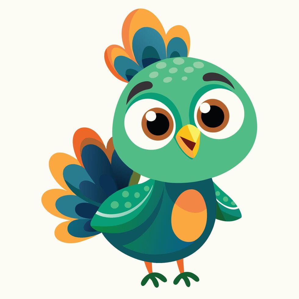 Cute and Colorful Peacock Bird Cartoon Character Icon vector