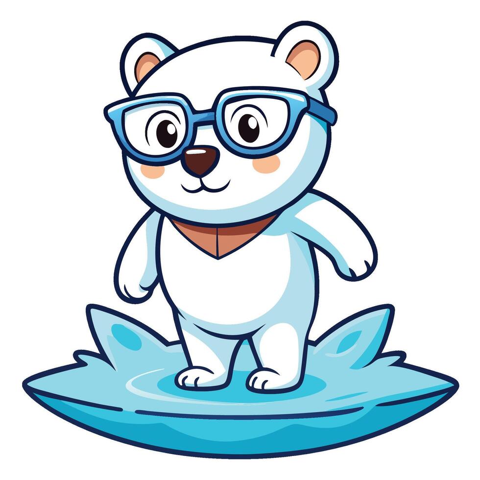Polar Bear Surfs with Style in Glasses on Ice Floe vector