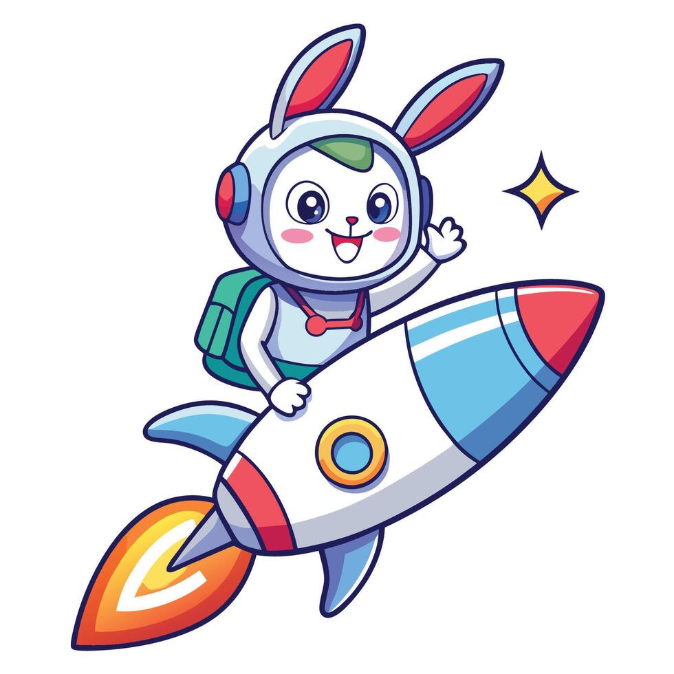 Adorable Rabbit Astronaut Embarks on a Rocket Adventure vector