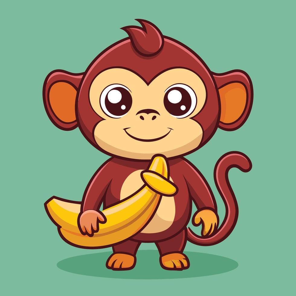 Cute Monkey with Banana Bag Adorable Cartoon Icon vector