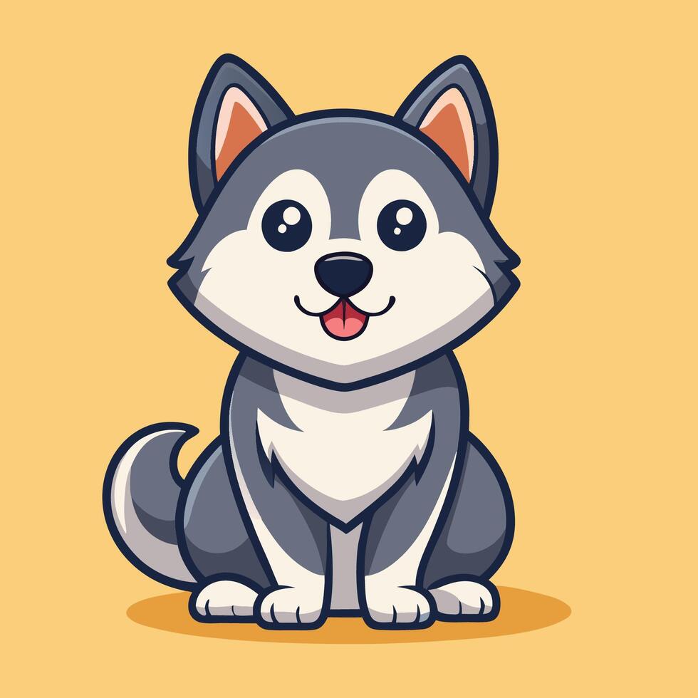 Cute and Playful Husky Dog Sitting Cartoon Illustration vector