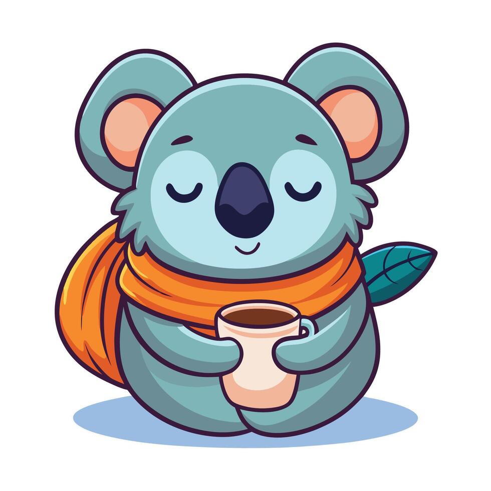Snuggly Koala Nap Time with Coffee and Blanket Cuddles vector