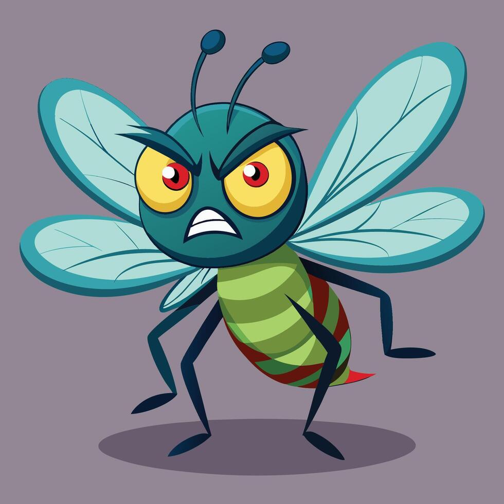 Cute Cartoon Mosquito with Angry Expression and Sharp Wings vector