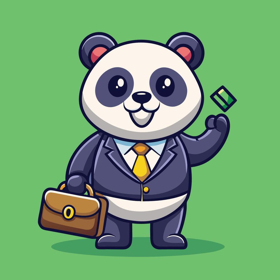 Adorable Panda Businessman on a Money Adventure with Suitcase and Car vector