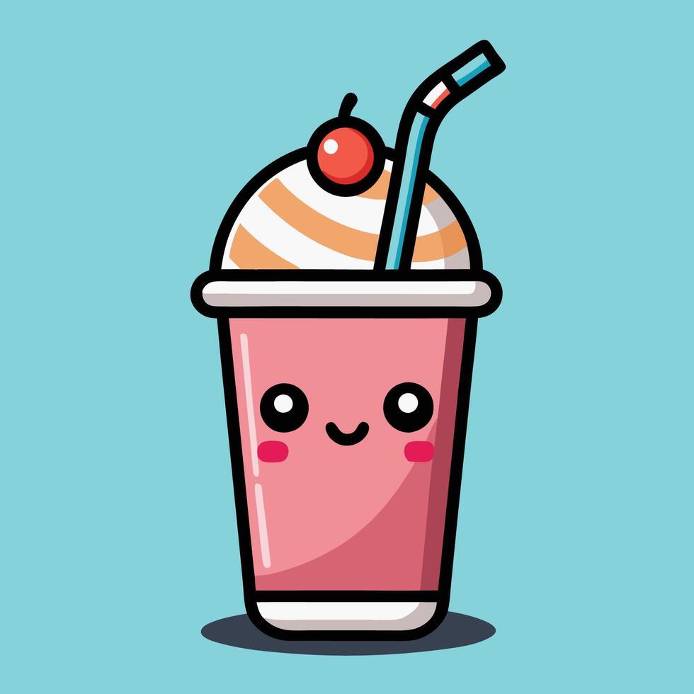 Kawaii Milkshake with Straw Icon Illustration for Kids and Food Designs vector