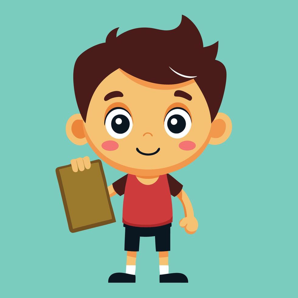 Adorable Cartoon Boy Holding a Blank Signboard for Your Text or Message vector
