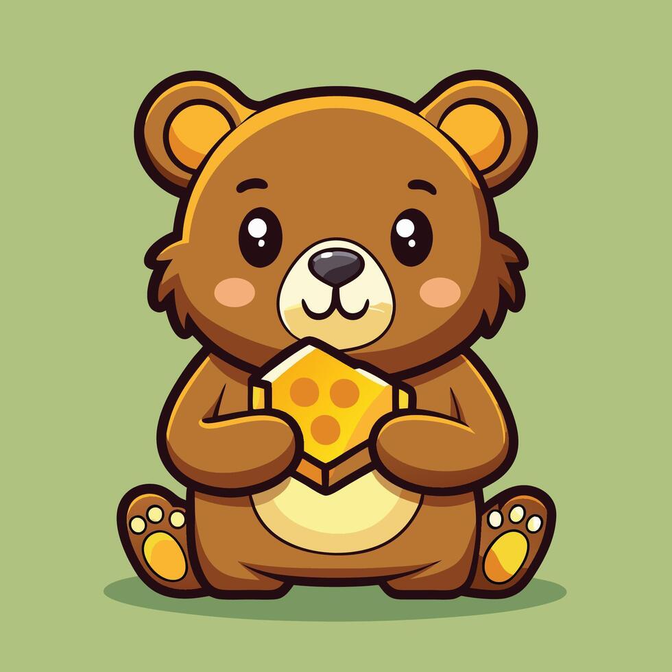 Cute Cartoon Illustration of a Bear Biting a Honeycomb vector