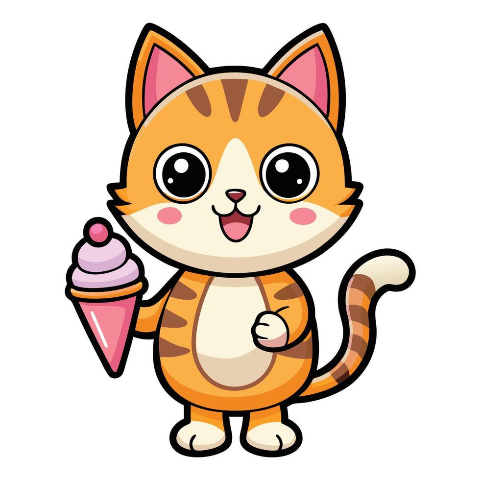 Adorable Cat Enjoying a Delightful Ice Cream Treat vector