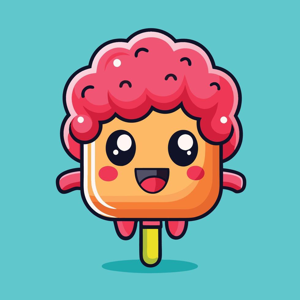 Adorable Cartoon Brain Shaped Ice Cream Cone with Sprinkles and a Cherry vector