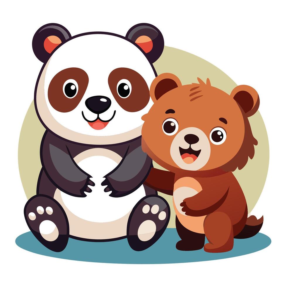 Amusing Cartoon Depiction of a Bear and Panda Engaged in Playful Antics vector