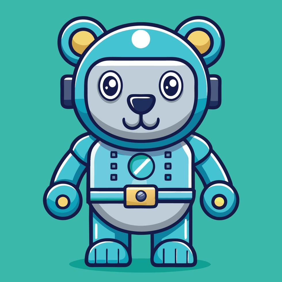 Cybernetic Cuteness Adorable Bear Robot Icon with Cartoonish Charm vector