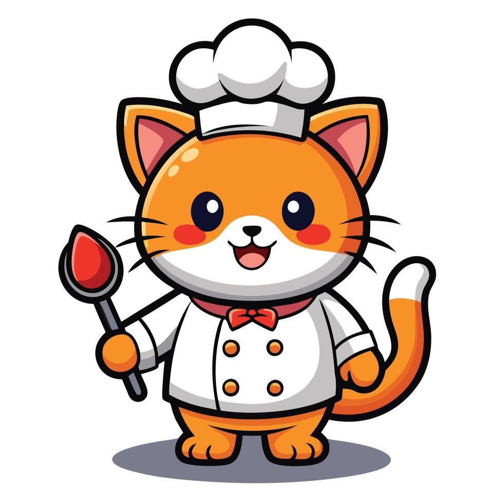Adorable Cartoon Illustration of a Cat Chef Cooking vector