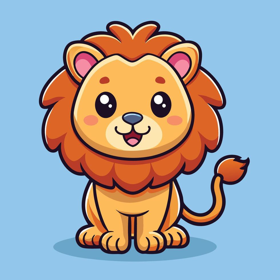 Adorable Illustrated Cartoon Lion Icon with a Happy Expression vector