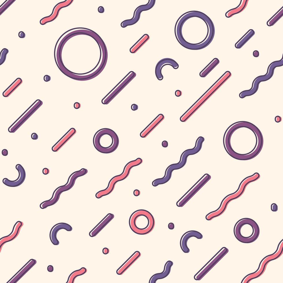 Diagonal seamless pattern with squiggles or rings, curved lines and dots on light background. Cool illustration in retro 1990s style for wrapping paper, wallpaper, fabric print, backdrop. vector