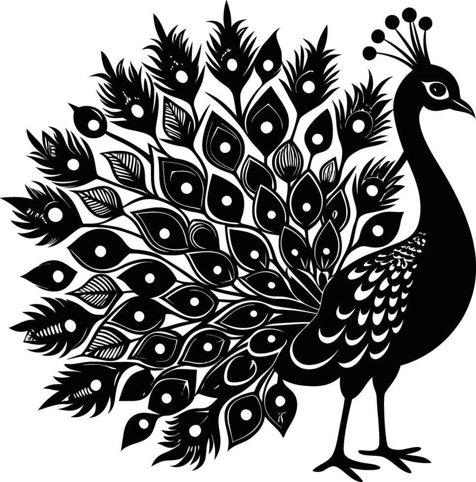 Peacock Silhouette Illustration on a white background vector