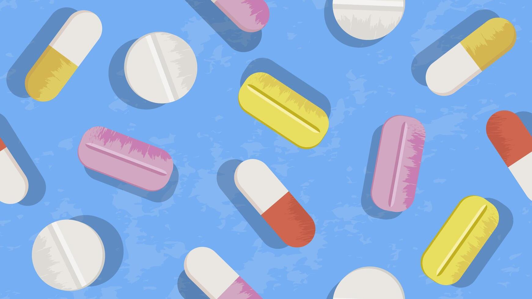 Medical patterned background with capsules and pills. Seamless pattern made with various pharmaceutical drugs. Textured illustration. vector