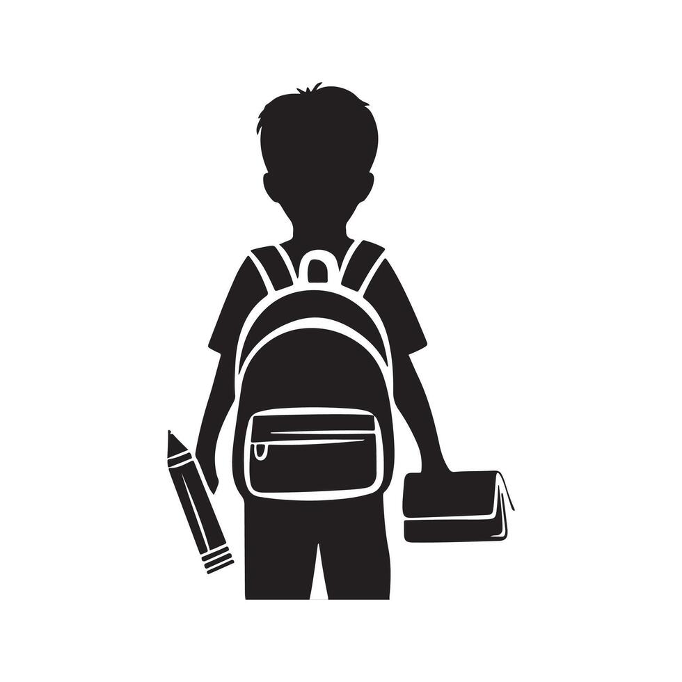 Silhouette of a Happy School Kid with Backpack, Education Concept vector