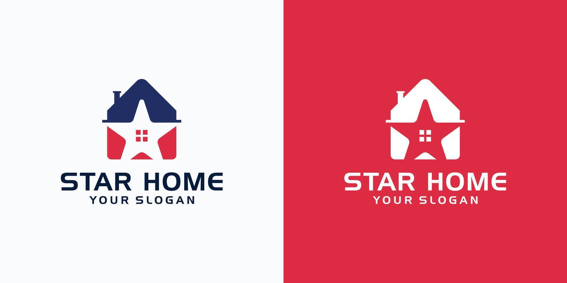 abstract star house logo design in red and blue with white background vector