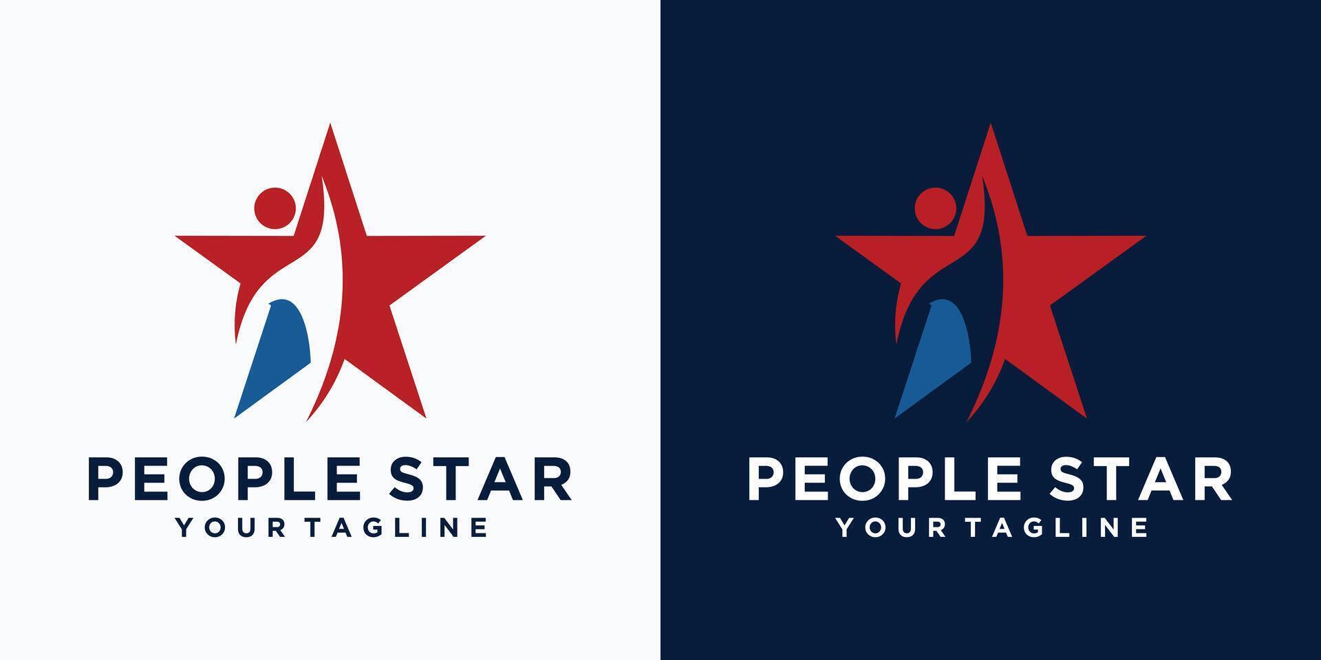 star logo with silhouette of person reaching for star vector