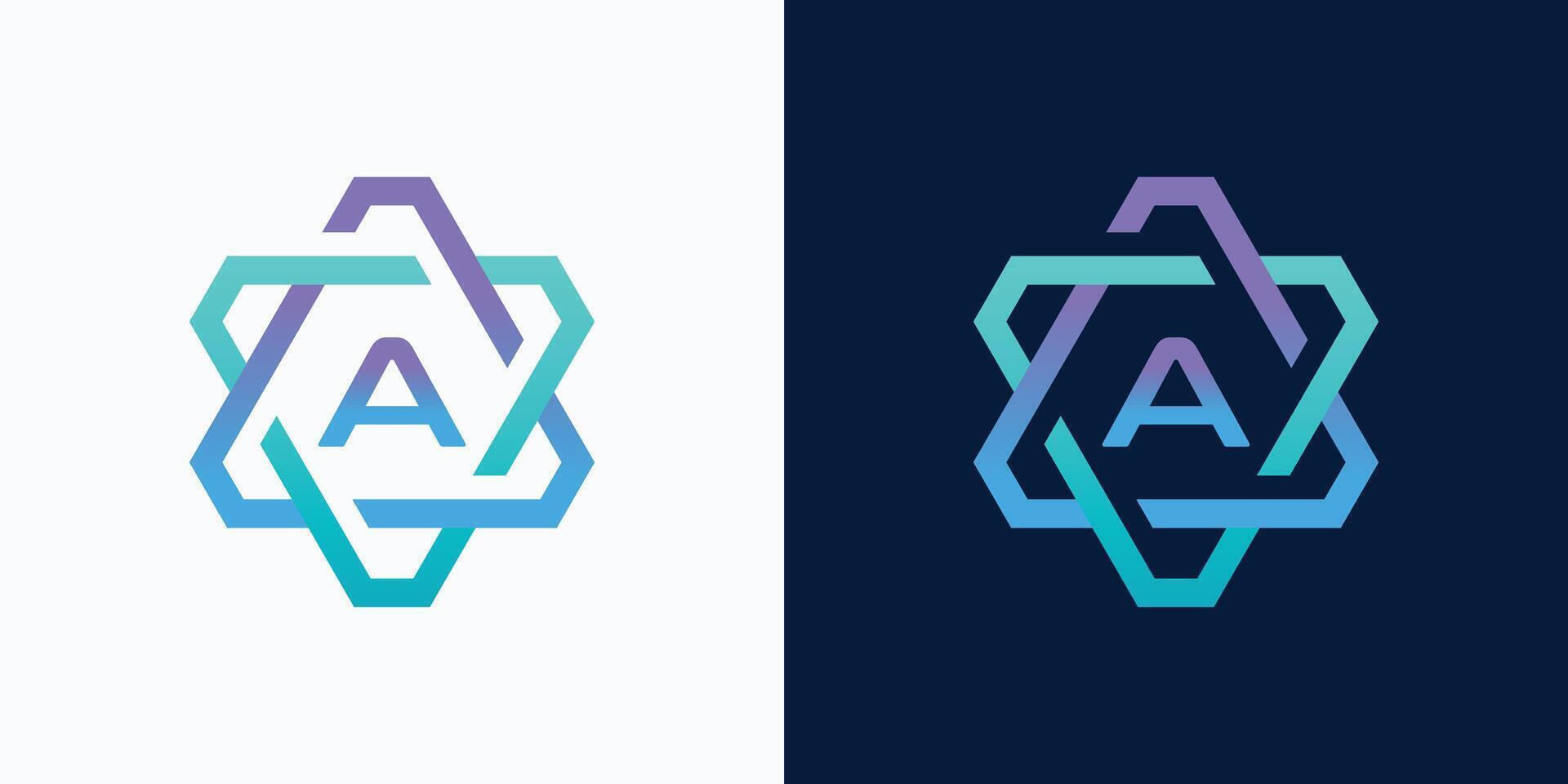 technology logo letter A with hexagon circuit line style for digital, data, connection vector