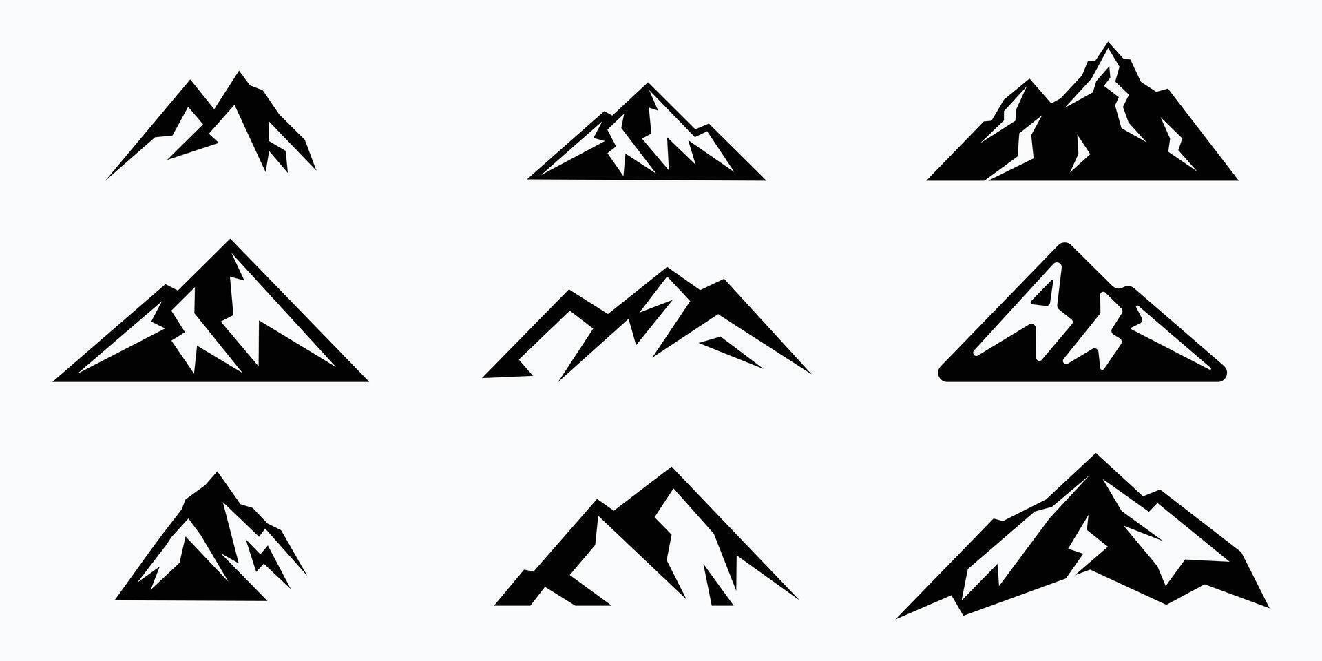 collection of abstract mountain designs with black color on white background for adventure,peak and adventure vector