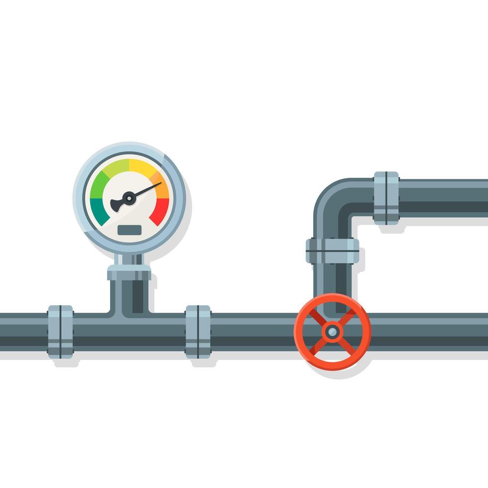 Pipeline with pressure gauge illustration. Suitable for design element of industrial and manufacturing background. vector