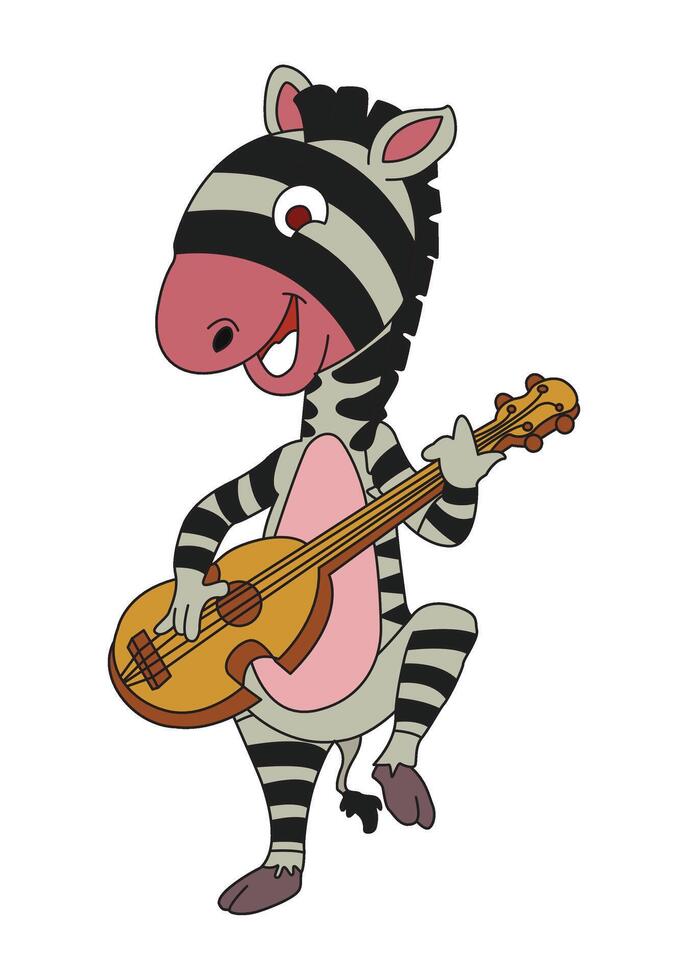 Zebra animals smiling with guitar illustration vector