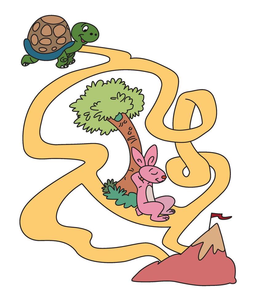 Maze in road turtle and rabbit vector