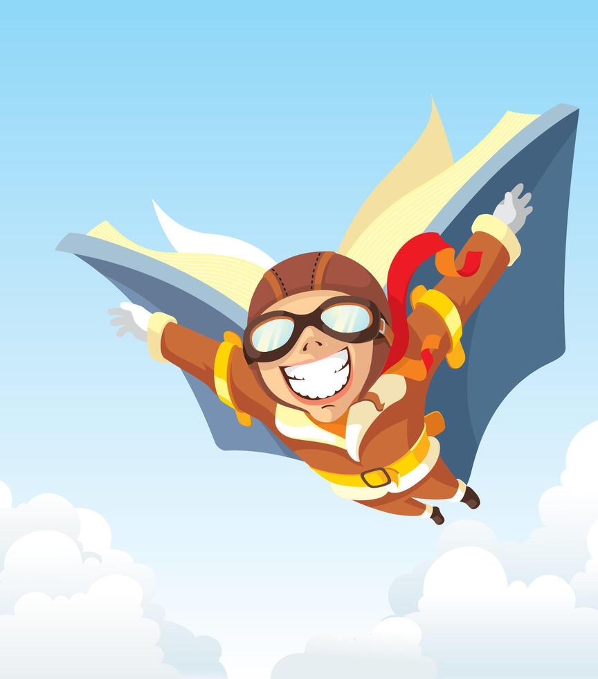 Fantasy Book Aviator, A Boy Soaring with his Story Imagination vector