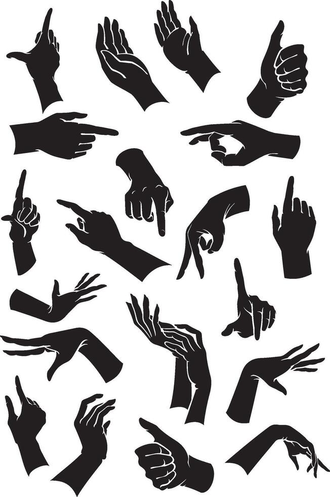 Hand Gestures Silhouette Set vector