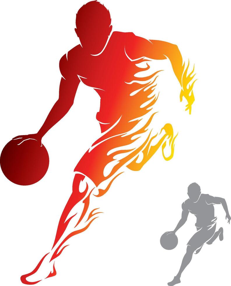 Flaming Basketball Player Dribbling, Abstract Illustration vector