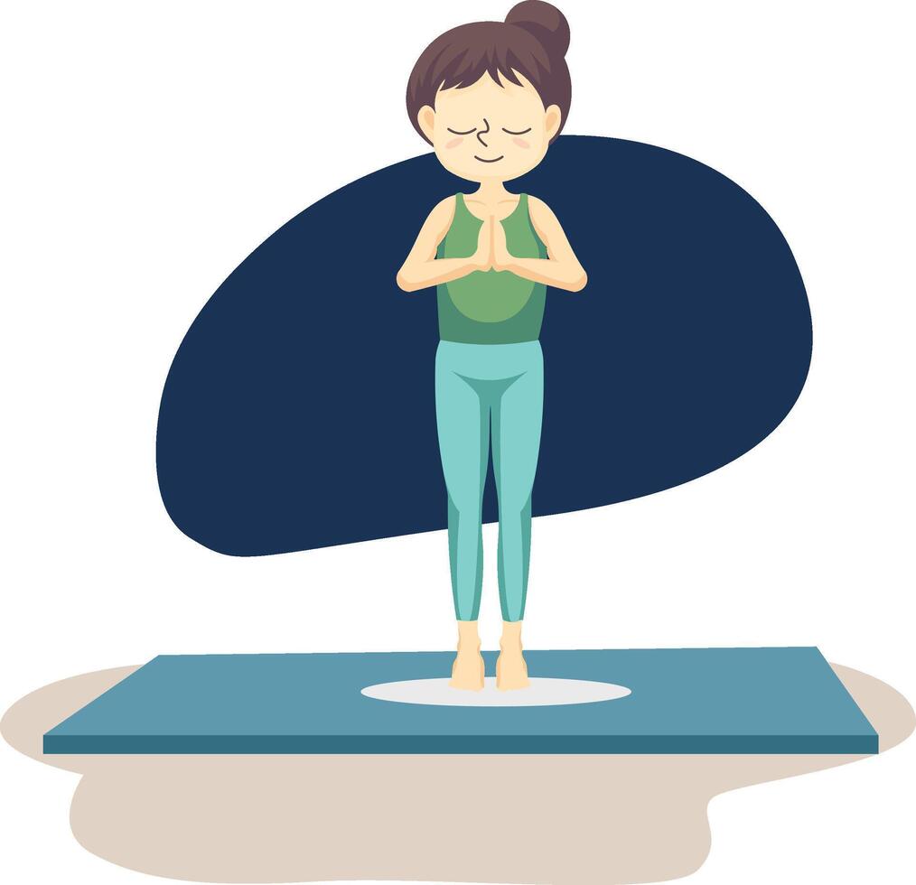 Woman Practicing Mountain Pose Tadasana Yoga on Mat Illustration vector