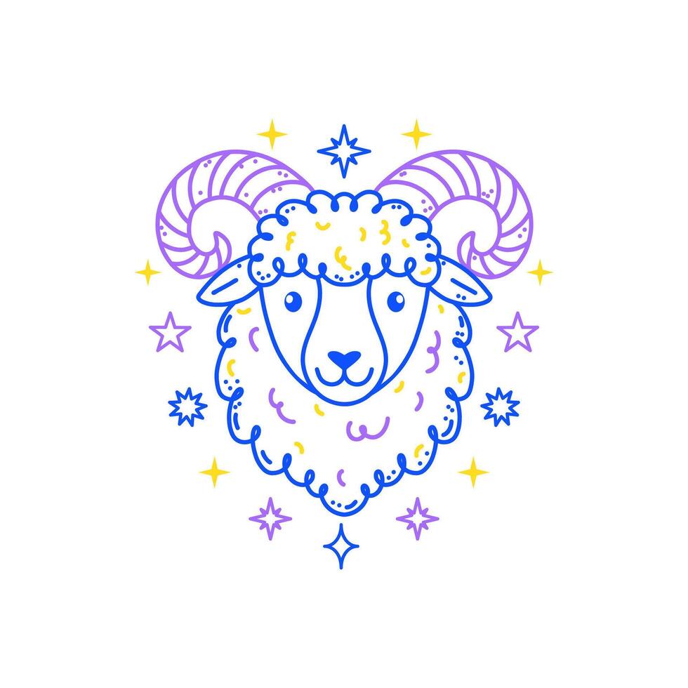Aries zodiac sign in doodle style with soft colors on white background, tailored for children's decor. vector