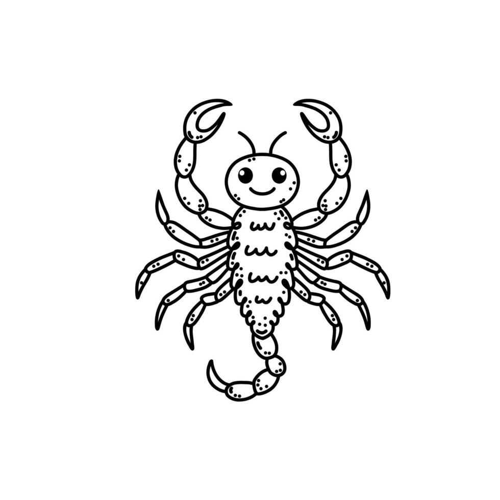 Cute scorpion in hand drawn doodle style on white background. vector