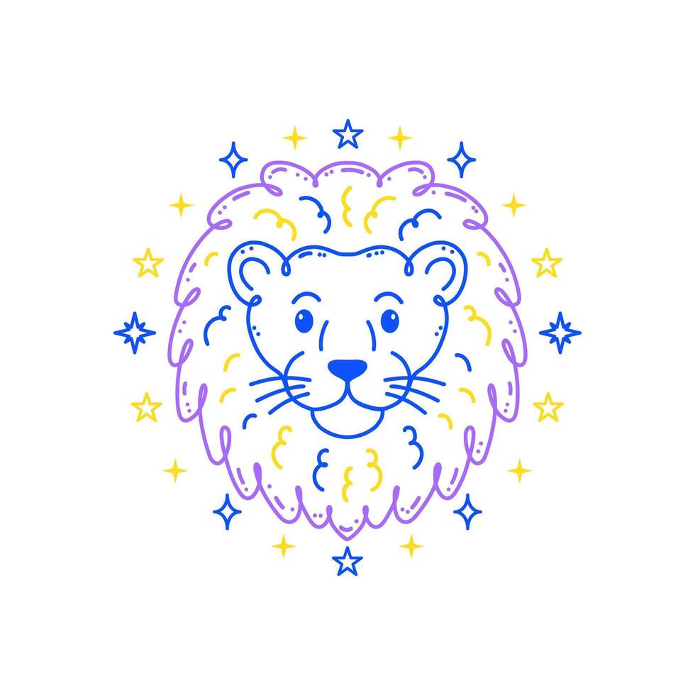 Lion zodiac sign in doodle style with soft colors on white background, tailored for children's decor. vector