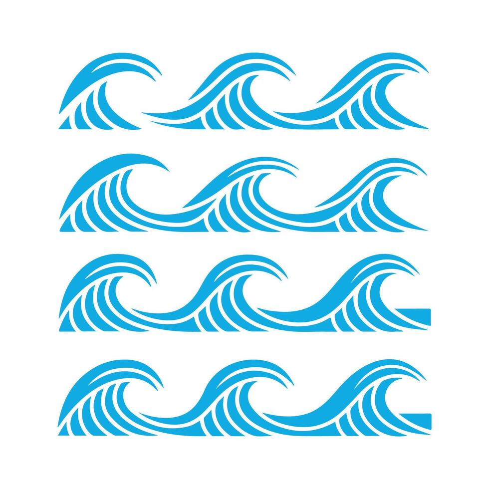 Blue Wave Illustration. Waves Design Shapes Collection Isolated on White Background vector