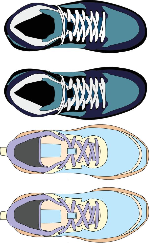 Sneakers shoes cartoon, Sneakers in flat style, Isolated sneakers shoes fashion, Sneakers drawing flat retro vector