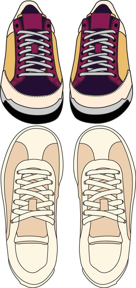 Sneakers shoes hand draw, Sneakers in flat style, Isolated sneakers shoes fashion, Sneakers drawing flat retro vector