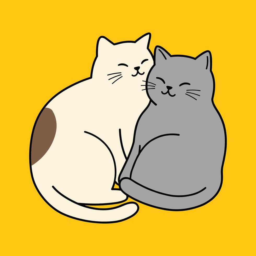 Two cats cuddling on a yellow background vector