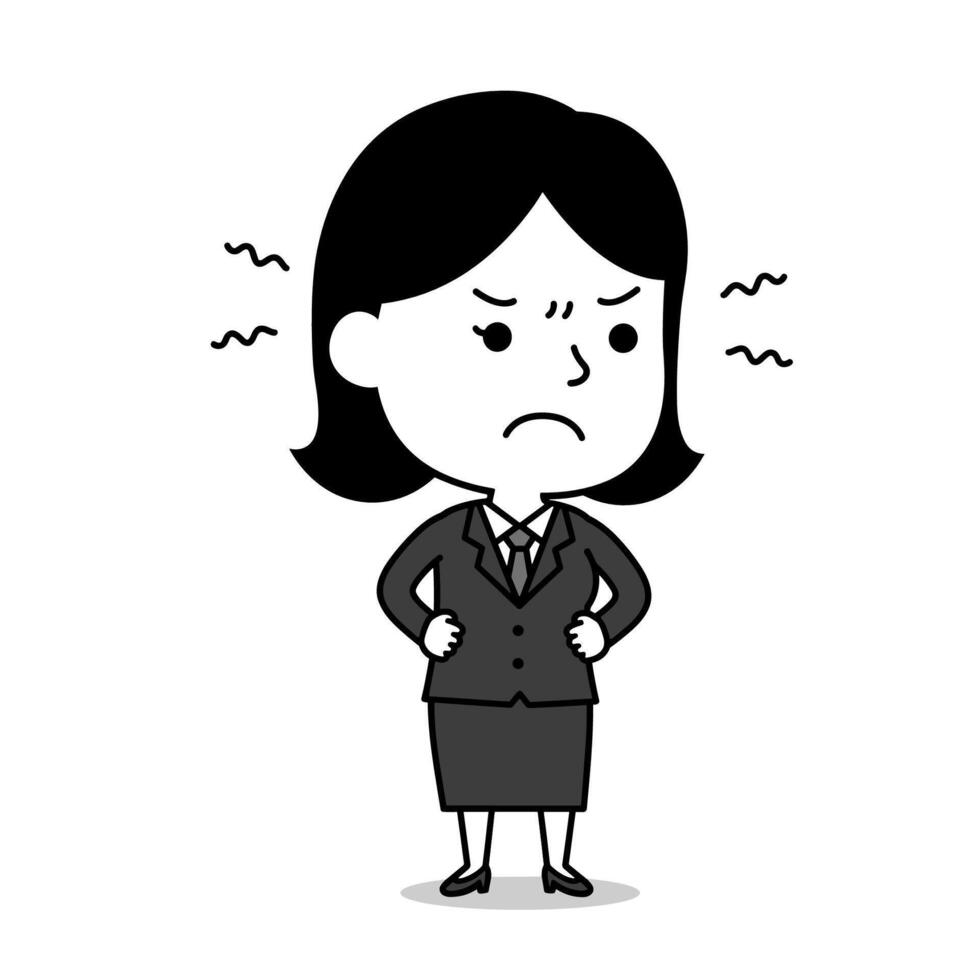 Angry businesswoman expressing frustration in office attire, showing stress and conflict at work. vector