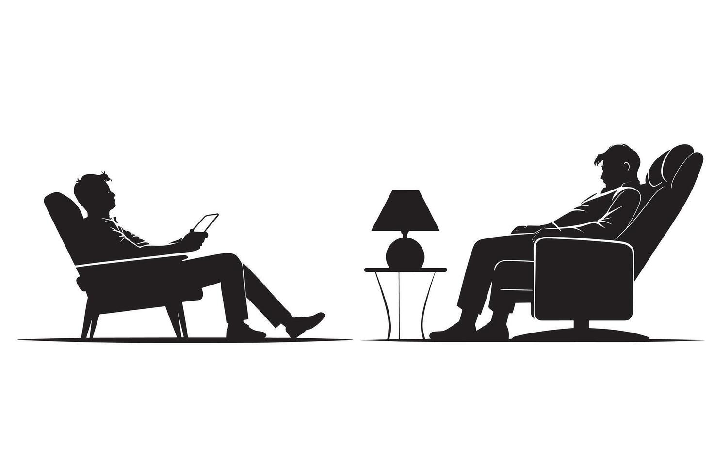Silhouettes of two people sitting in chairs vector