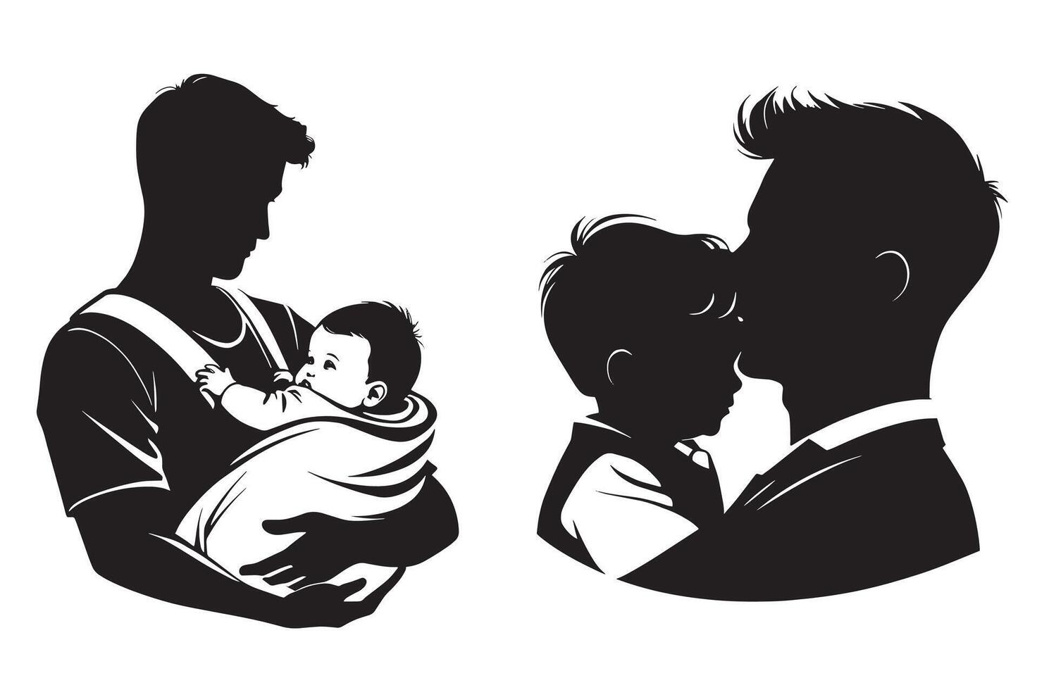 Silhouettes of a man and a baby in a sling vector