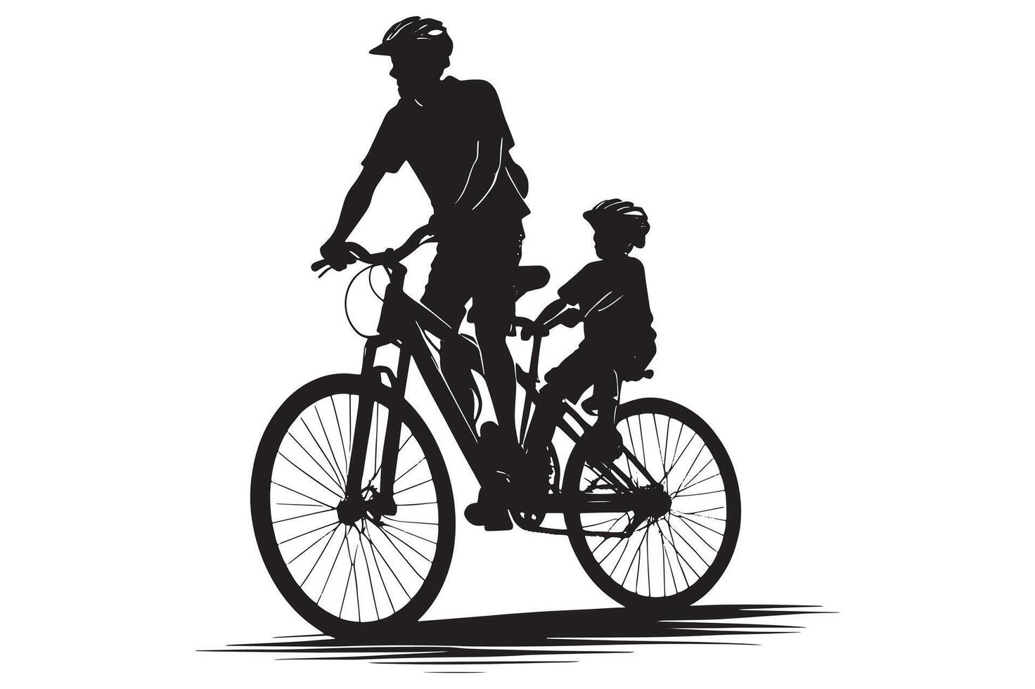 Silhouette of a father and son riding bicycles vector