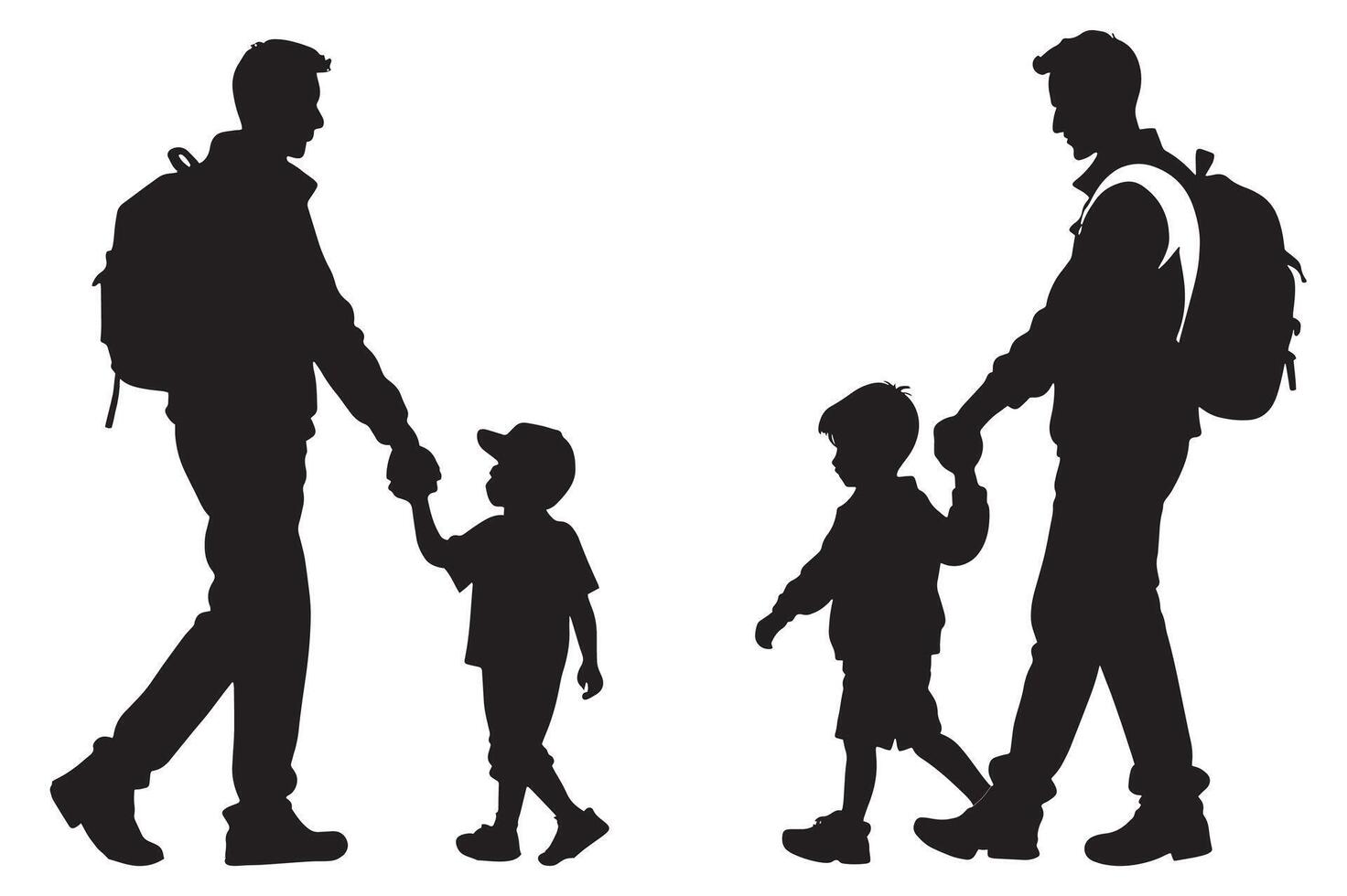 Silhouettes of a family with a child and a man holding hands vector
