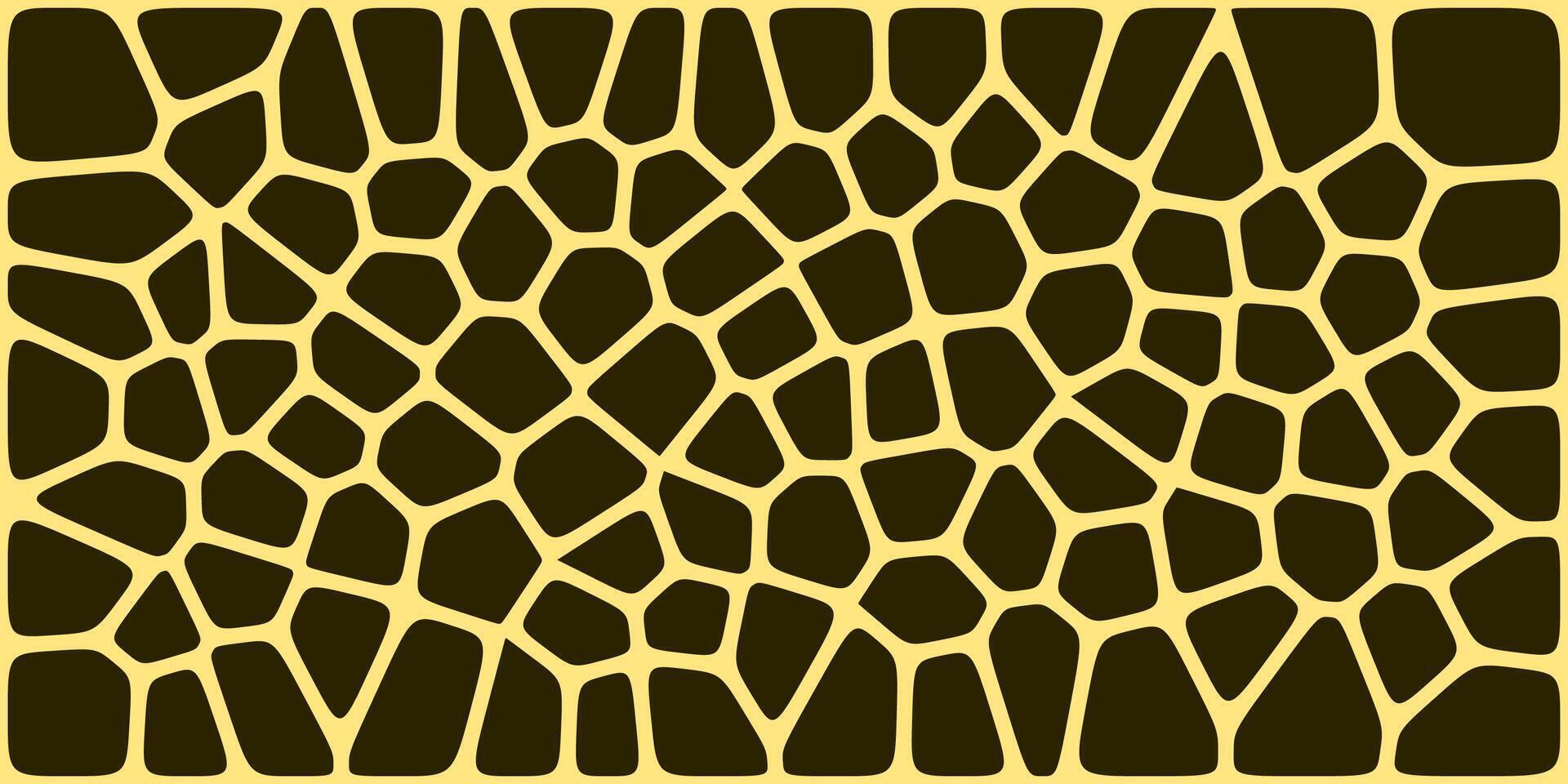 Abstract giraffe-like pattern with irregular yellow shapes outlined on a dark brown background, forming a mosaic or animal skin texture. vector